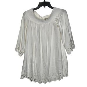 Daniel Cremieux Blouse Top Size Small White With Floral Lace Rayon‎ Womens